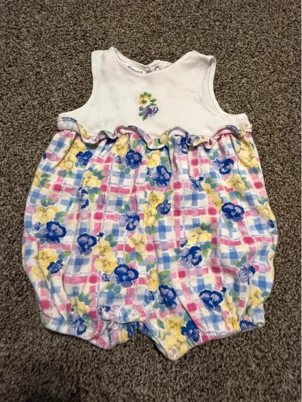 Small Steps Baby Girls 24M Floral Plaid Bubble Romper Sleeveless